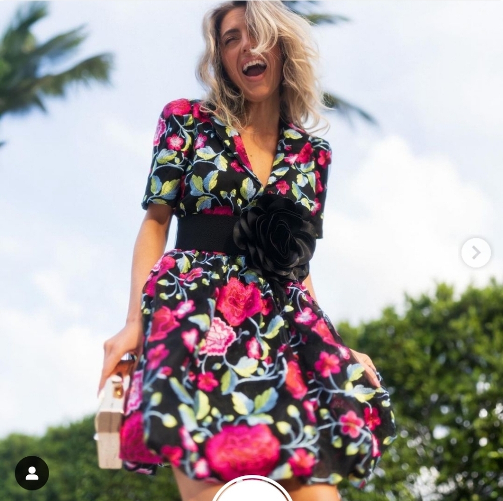 Floral Rosette Belt Blazer Minidress